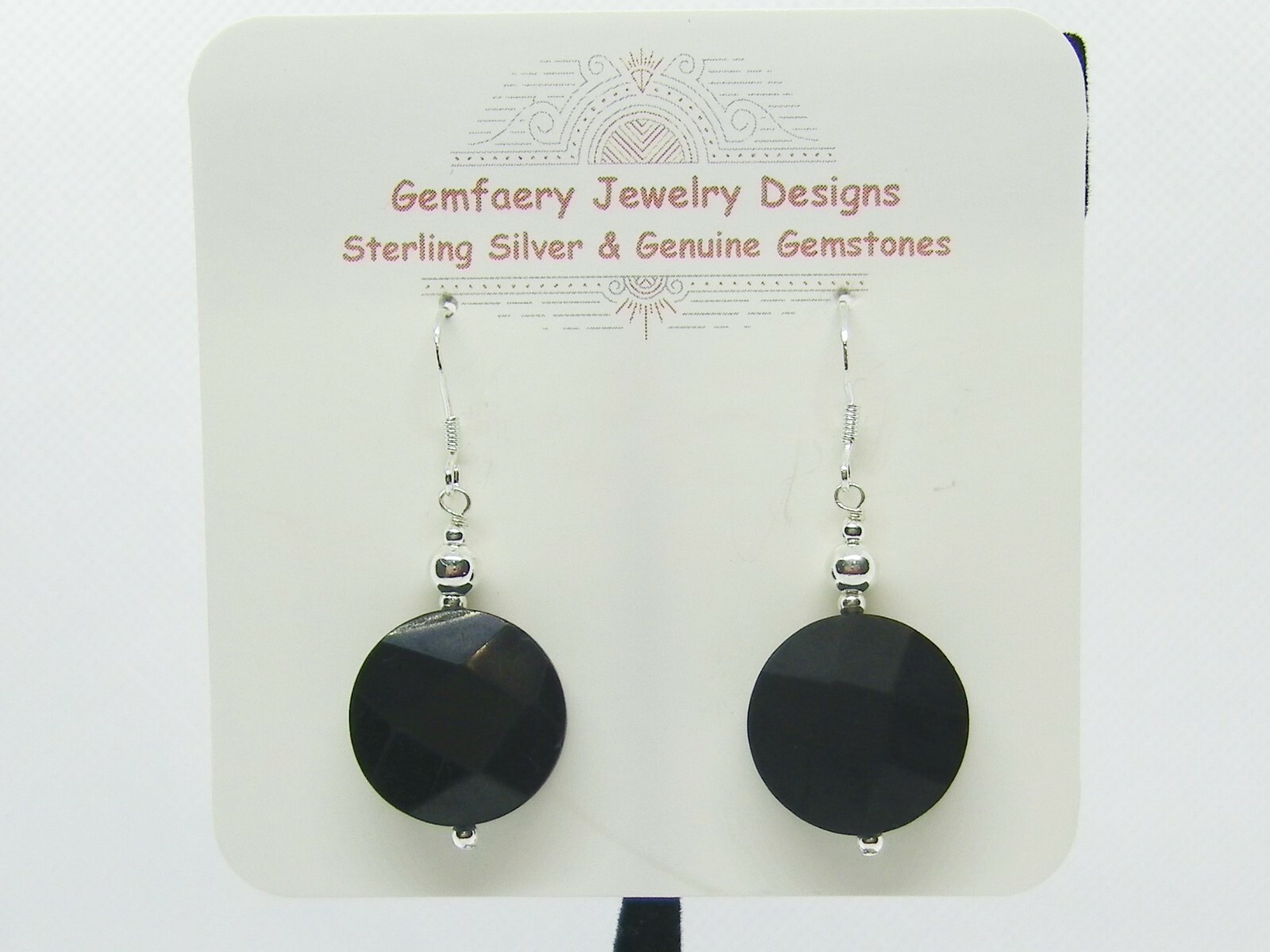Sterling Silver Faceted Russian SHUNGITE Earrings #2137…Handmade USA