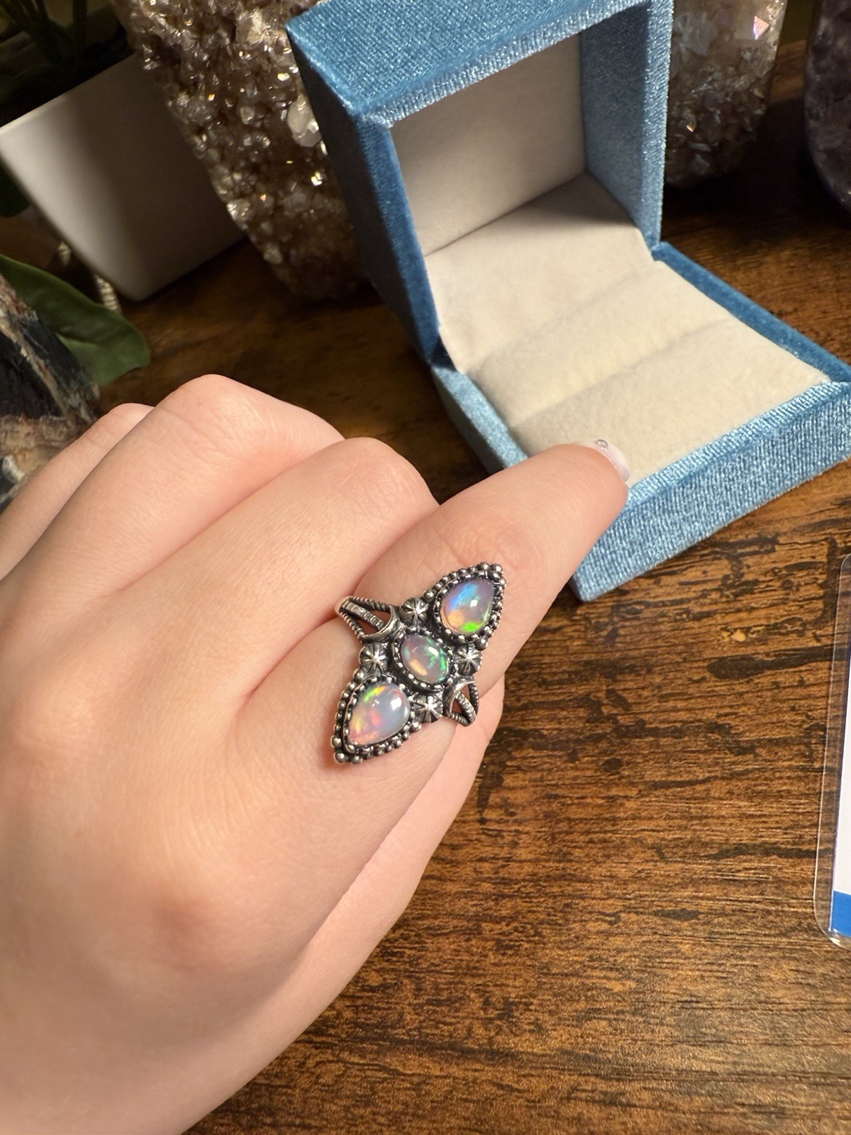 Trinity Flame – Certified White Opal Ring in Adjustable 925 Silver (3.54g)