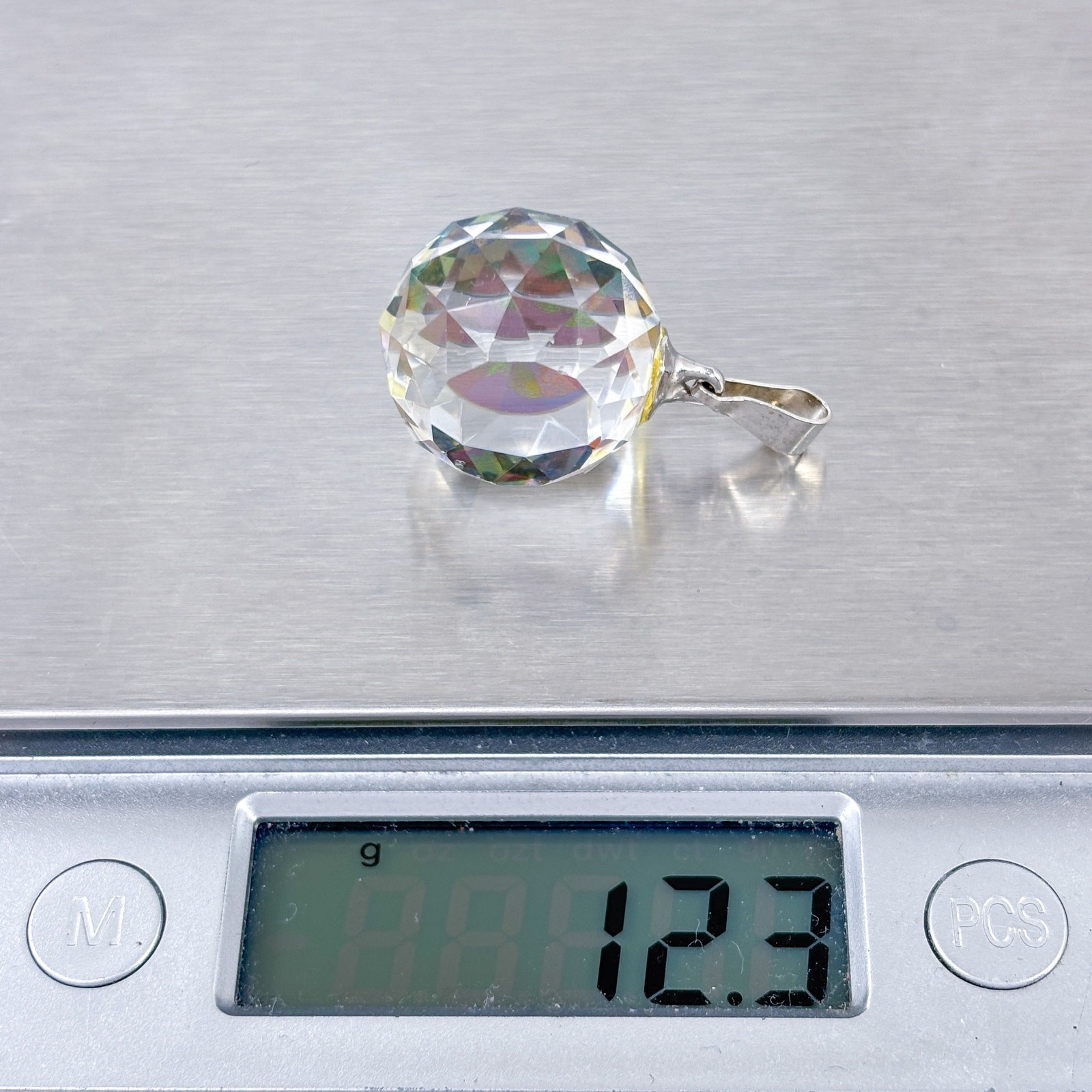 Faceted Aurora Borealis Crystal Pendant | Sterling Silver 925 Round Prism Charm