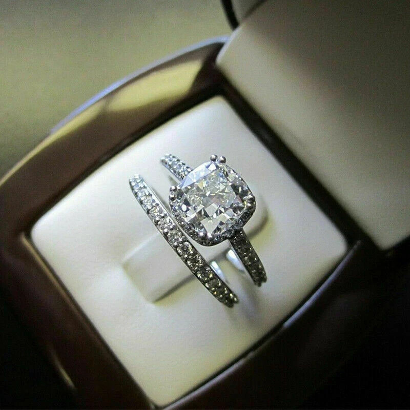 2.76 TCW Cushion Cut Moissanite Bridal Engagement Ring In 14k White Gold Plated