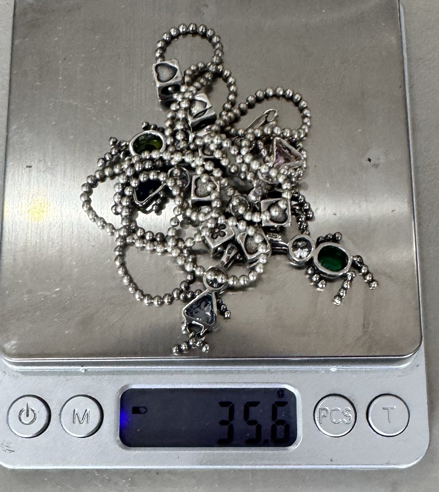 6 Sterling Silver 925 Birthstone Babies Children Charms 7 Spacers 30” Necklace