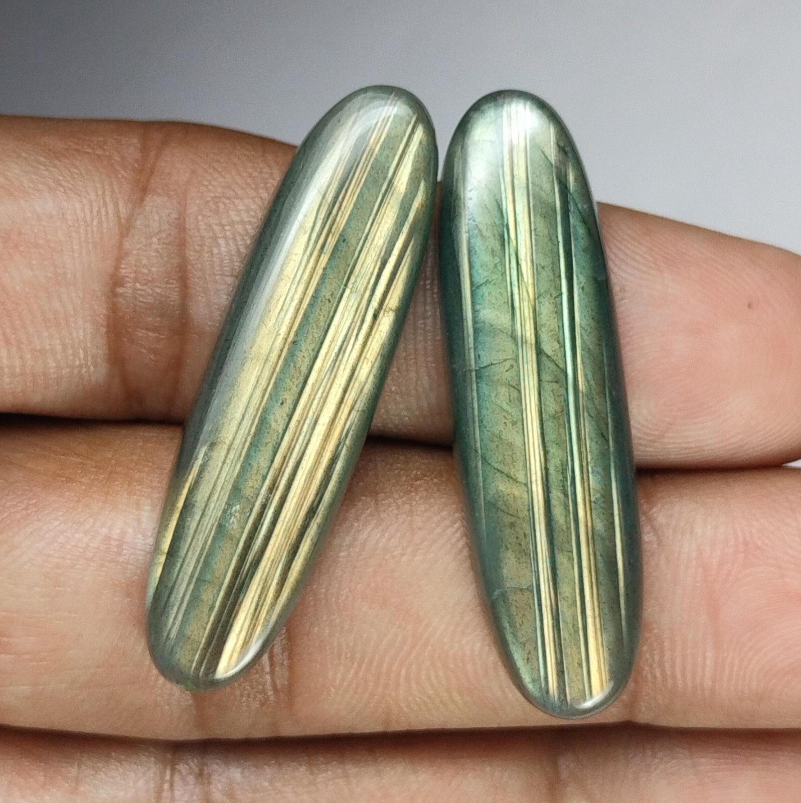 Two Natural Labradorite Oval Cabochons Pair – Jewelry Grade Quality 11 x 40 MM
