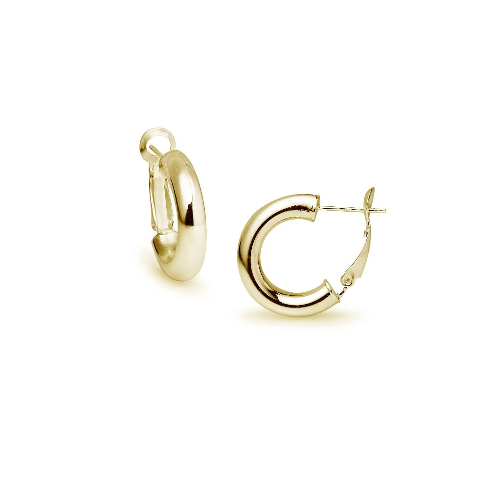 Round Clutchless 5x20mm Hoop Earrings in Polished Yellow Gold Plated 925 Silver