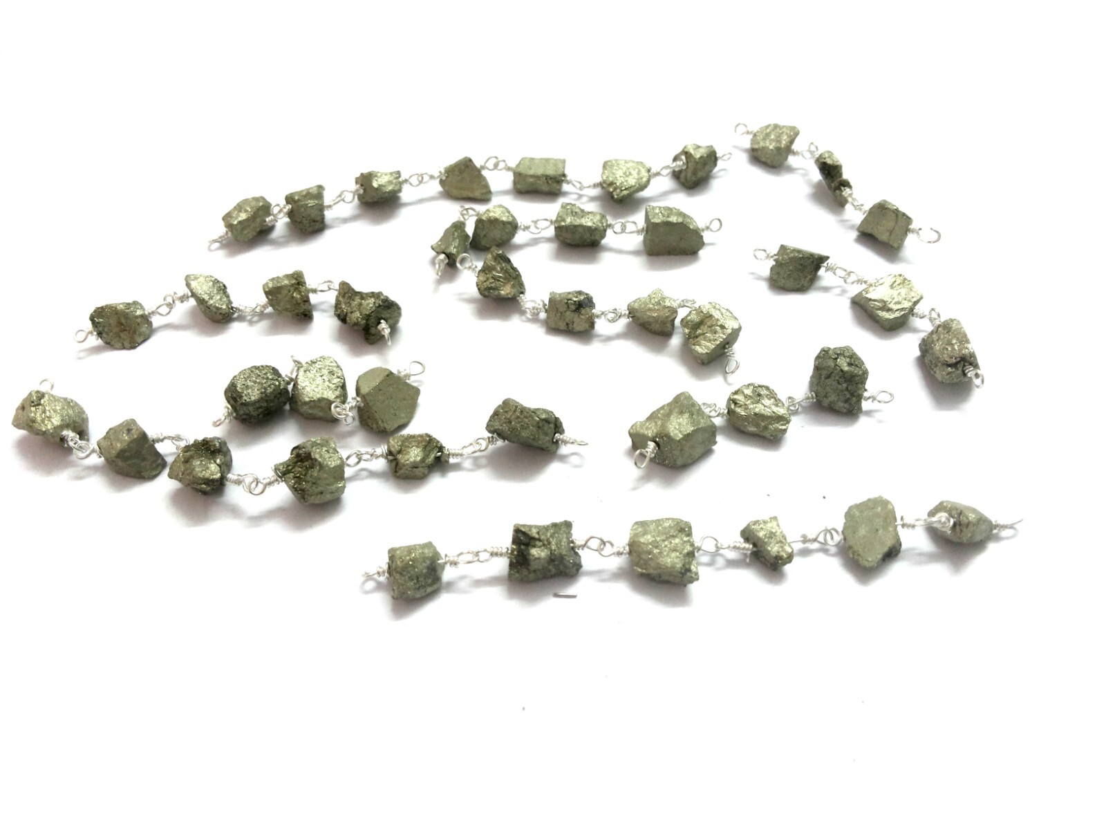 10 Pcs Natural Pyrite Nuggets Tumble Smooth 5-7mm Beads 2″inch Connector Link