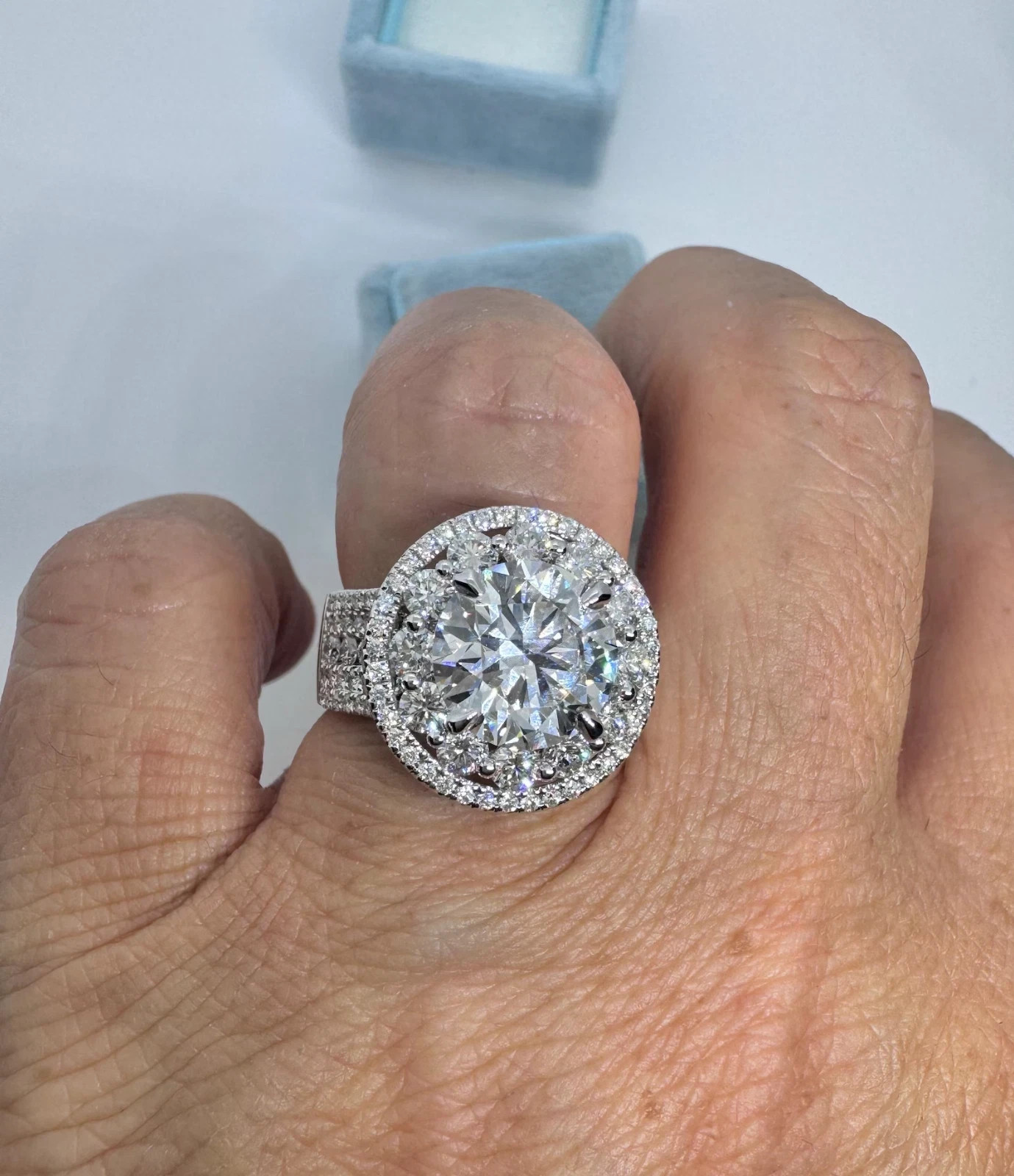 5.50Ct Round-Cut EF/VS Lab Grown Diamond Halo Engagement Ring 14K White Gold