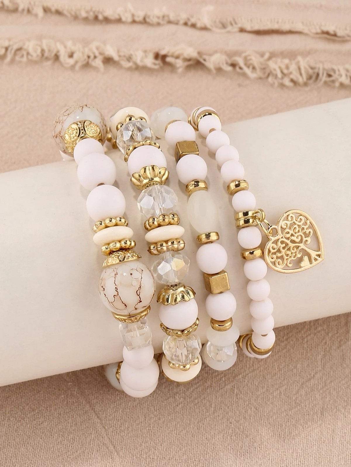 4Pcs/Set Boho Multilayer Crystal Bangle Beaded Bracelet Women Jewellery Gift New