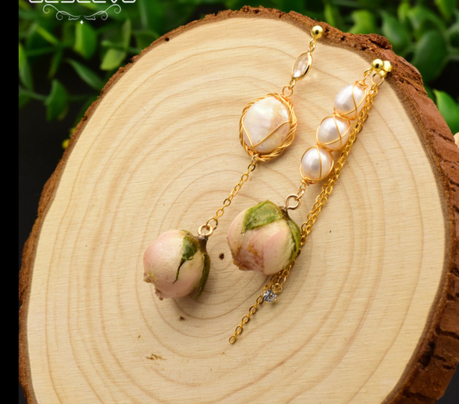 Freshwater Pearl Earrings Real Flower Drop Bohemian Asymmetrical 925 Silver