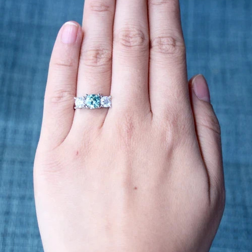 3.50 Ct Certified White & Blue Diamond Ring-925 Silver. Great Shine !