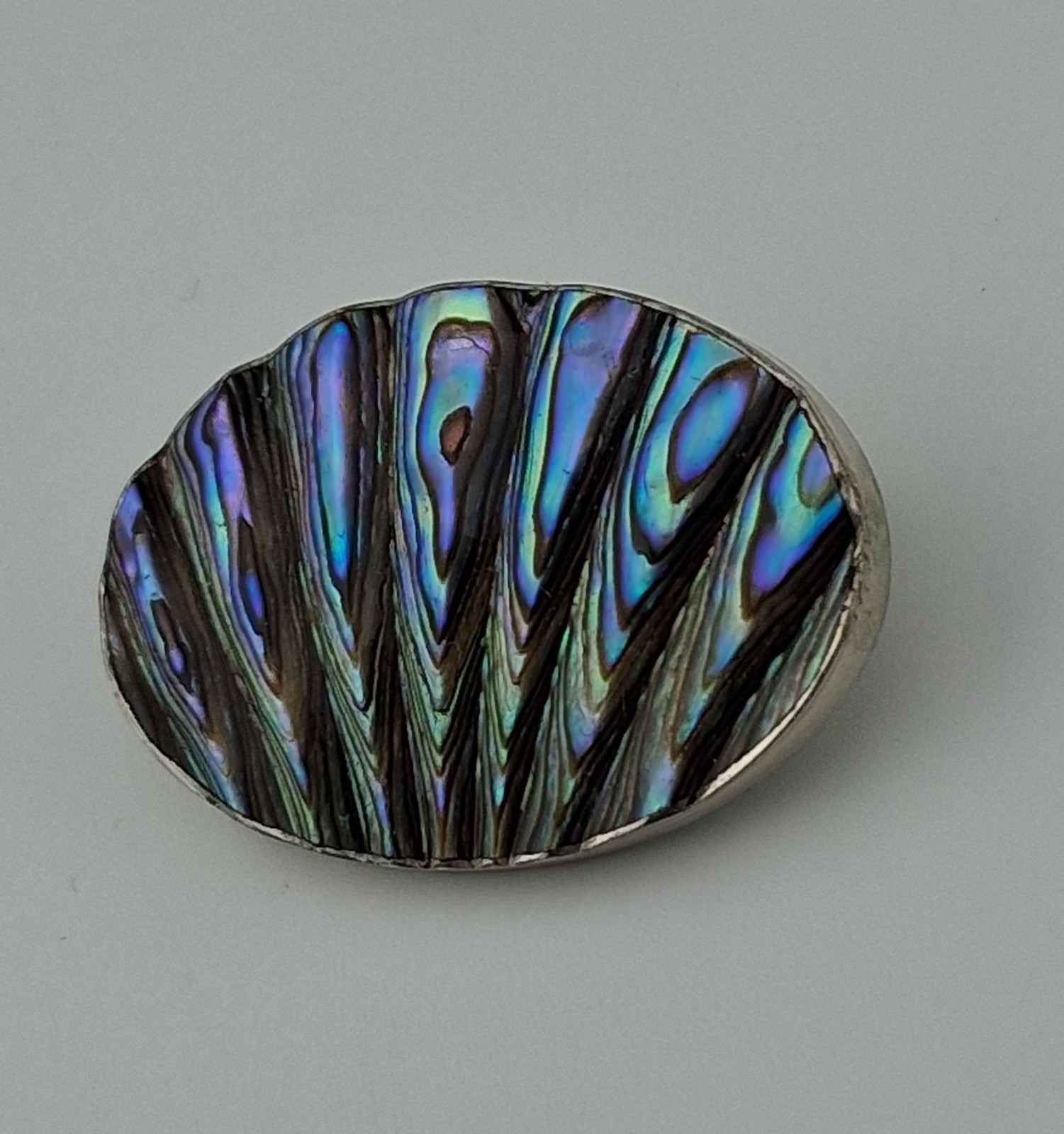 Vintage New Zealand Paua Abalone Shell Sterling Silver Pin