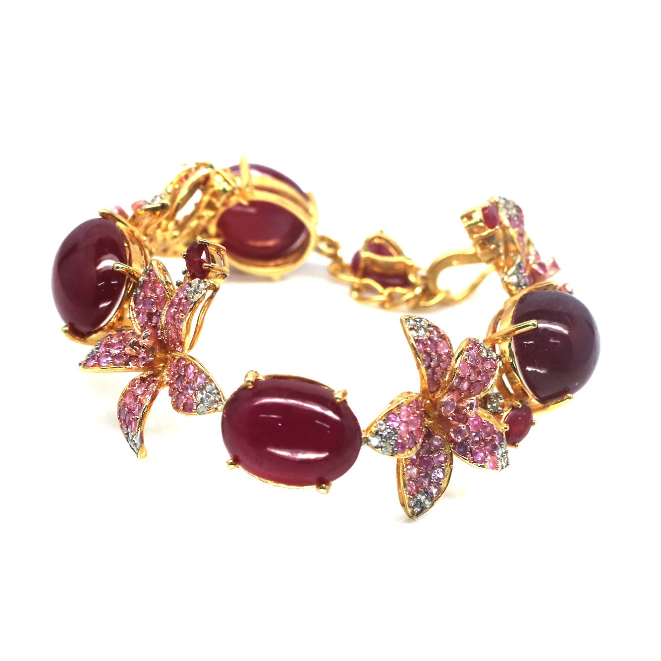 Thai Handmade 15 x 16 mm. Red Ruby Sapphire Zircon Bracelet 9.0 In.
