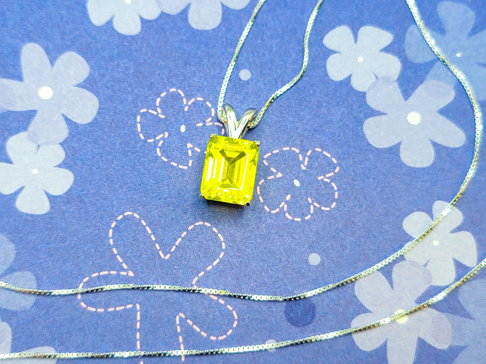 4ct Sterling YAG Necklace UV Yellow Yttrium Aluminum Garnet Emerald Cut 925