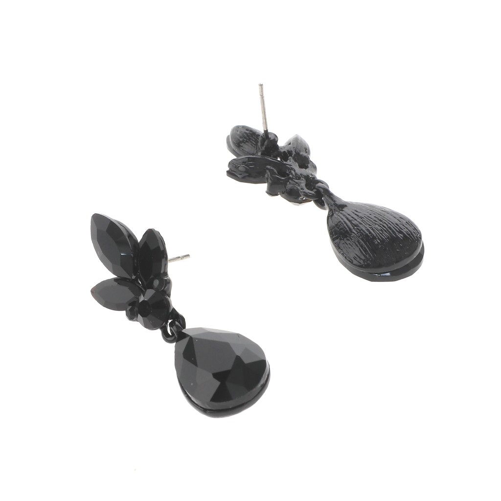 Black Tone Alloy Metal Crystal Rhinestone Drop Post Earrings ER2563-BLK
