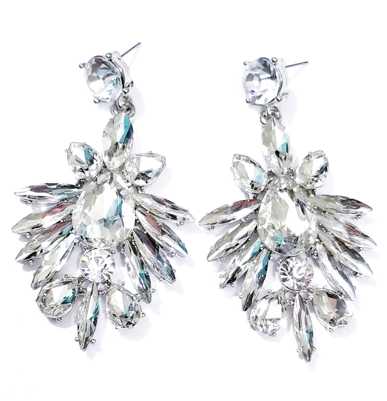Clear Chandelier Drop Earrings Rhinestone Crystal 2.8 in