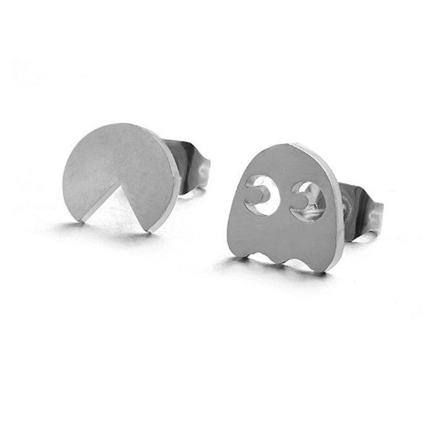 Video Game Inspired Stud Earrings 1/4″ – NEW, Silver Tone Kawaii Retro Graphic