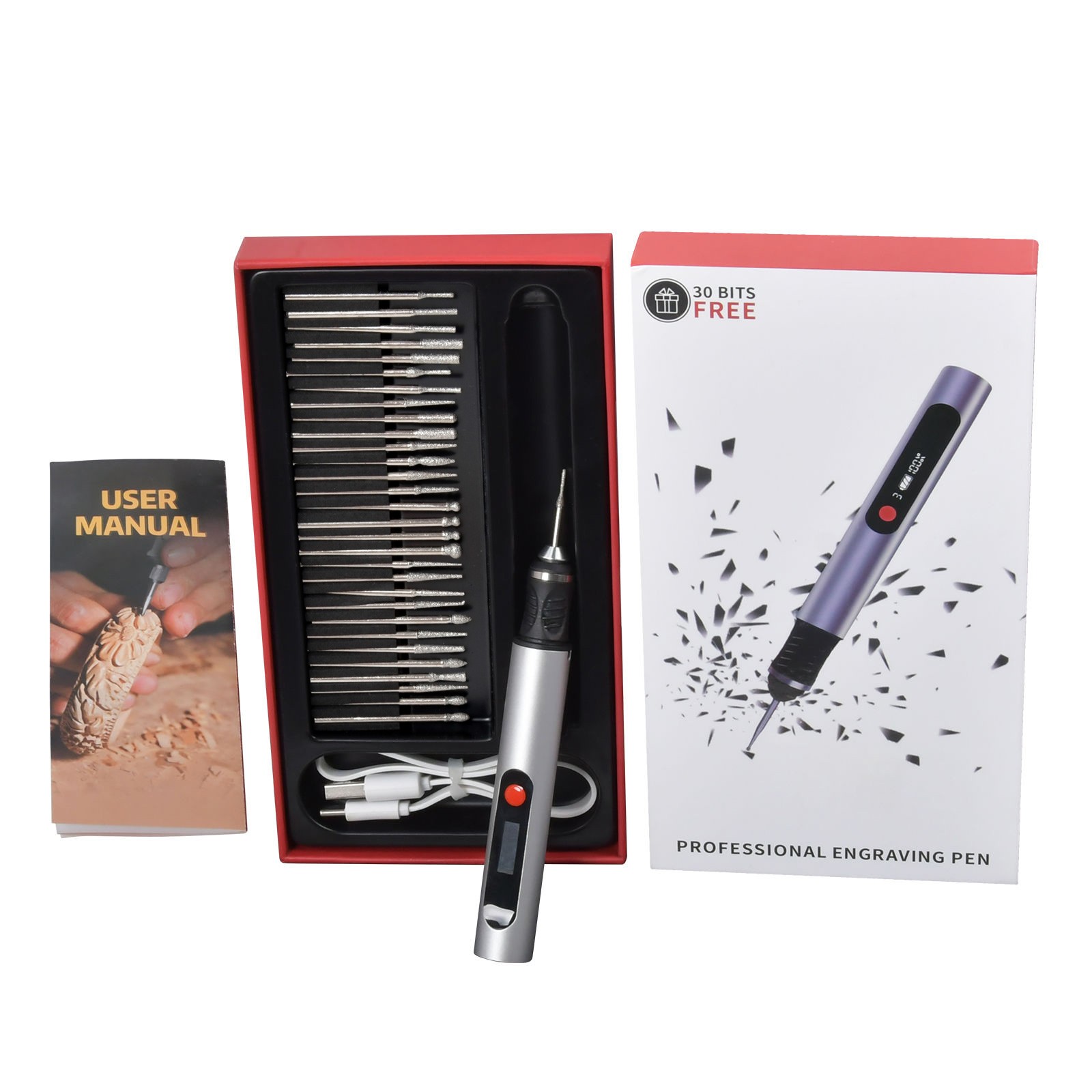 Multifunctional Electric Engraving Pen w/ 30 Bits USB Rechargeable Cordless New