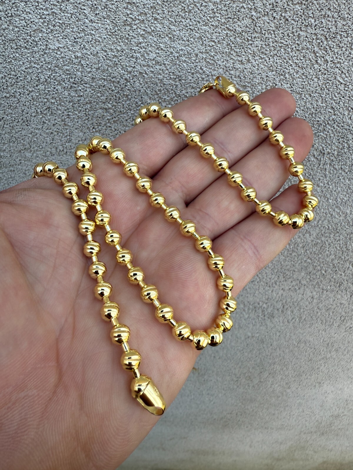 6mm Ball Bead Chain Moon Cut Dog Tag Mens Necklace 14k Gold Over 925 Silver