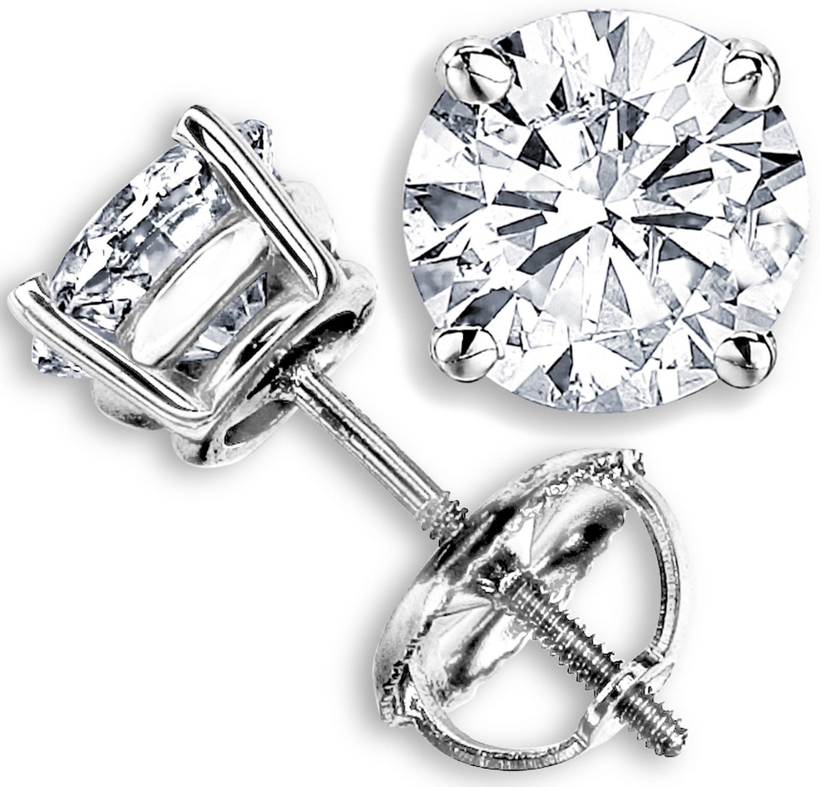 0.50 Ct Certified D VVS Lab Grown Diamond Round Stud Earings in 14k White Gold
