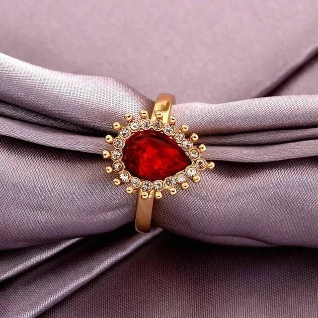 2Ct Pear Cut Simulated Ruby Halo Engagement Ring 14K Yellow Gold Plated