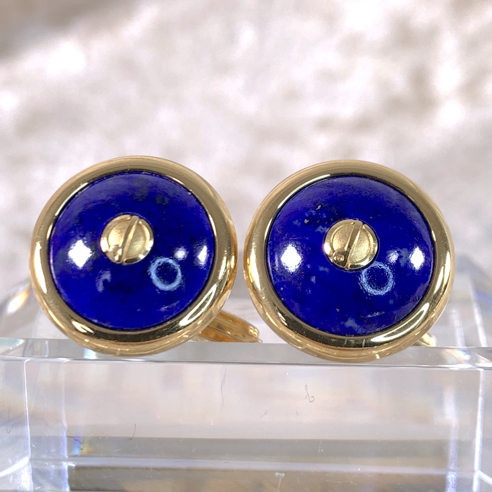 Vintage Dunhill Cufflinks Blue Lapis Lazuli Gold Finish
