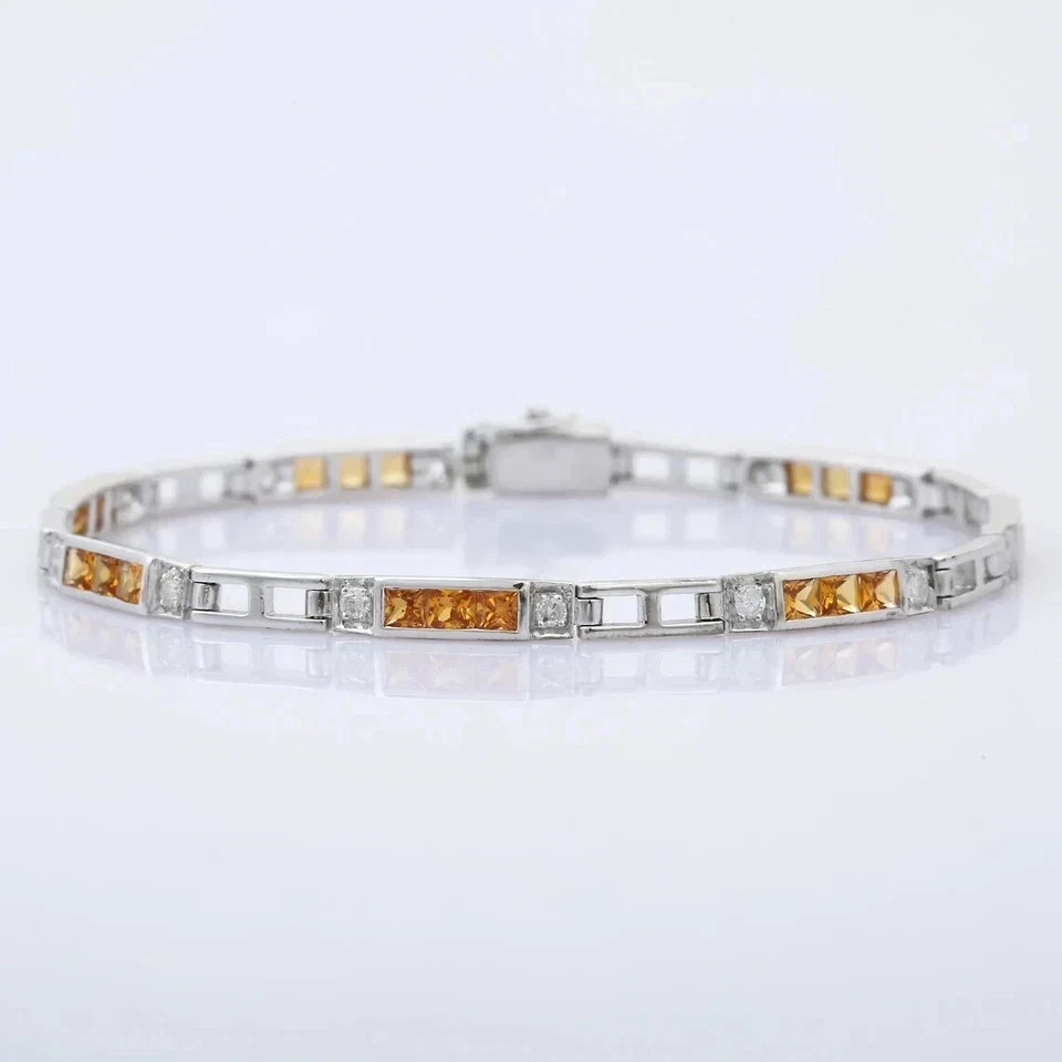 8Ct Princess Cut Simulated Citrine Wedding Tennis Bracelet 14K White Gold Plated