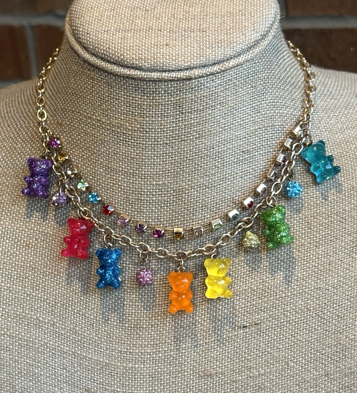 Betsey Johnson Gummy Bear Rainbow Rhinestone Necklace