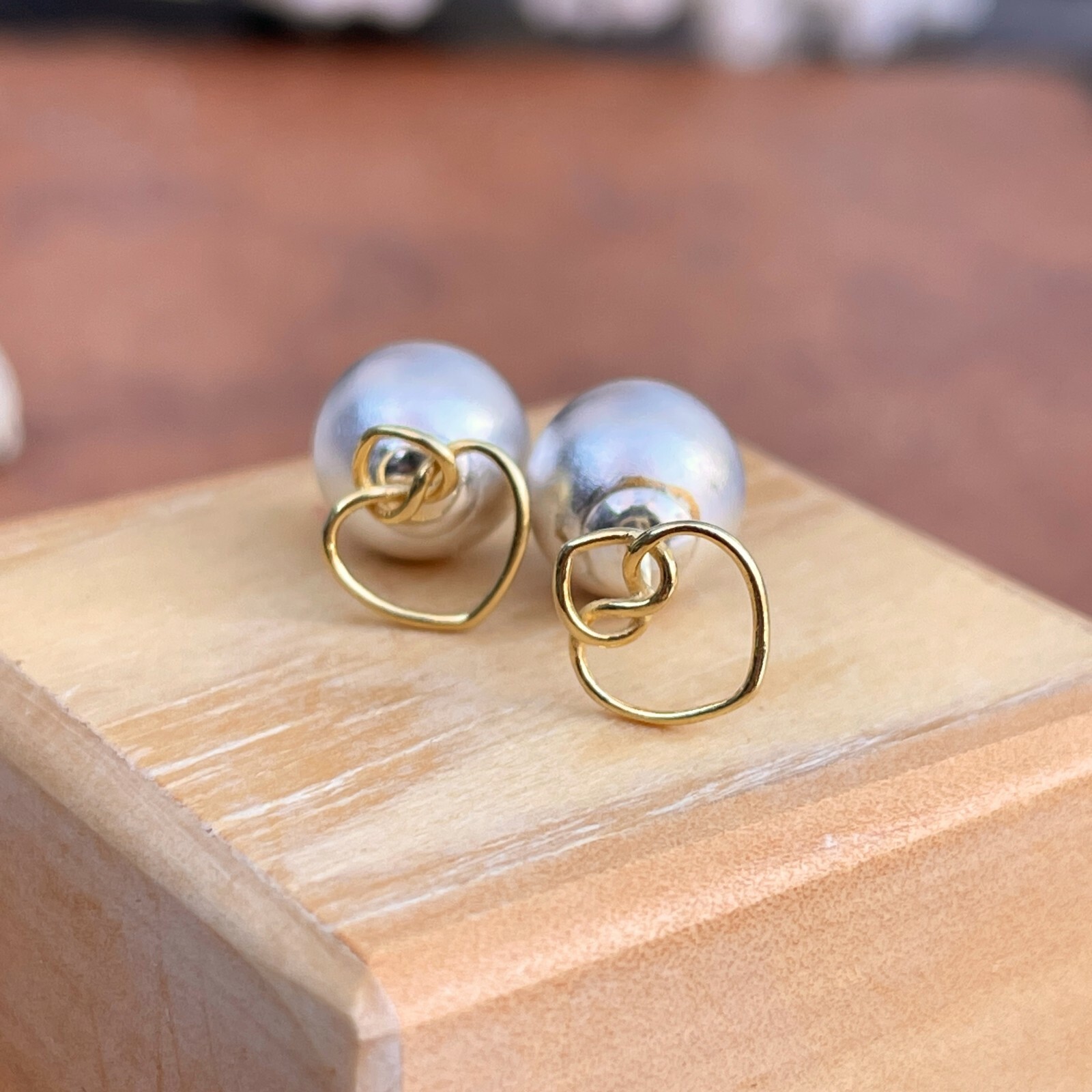 Sterling Silver Matte Ball + Gold-Tone Heart Double-Ended Ball Post Earrings NEW