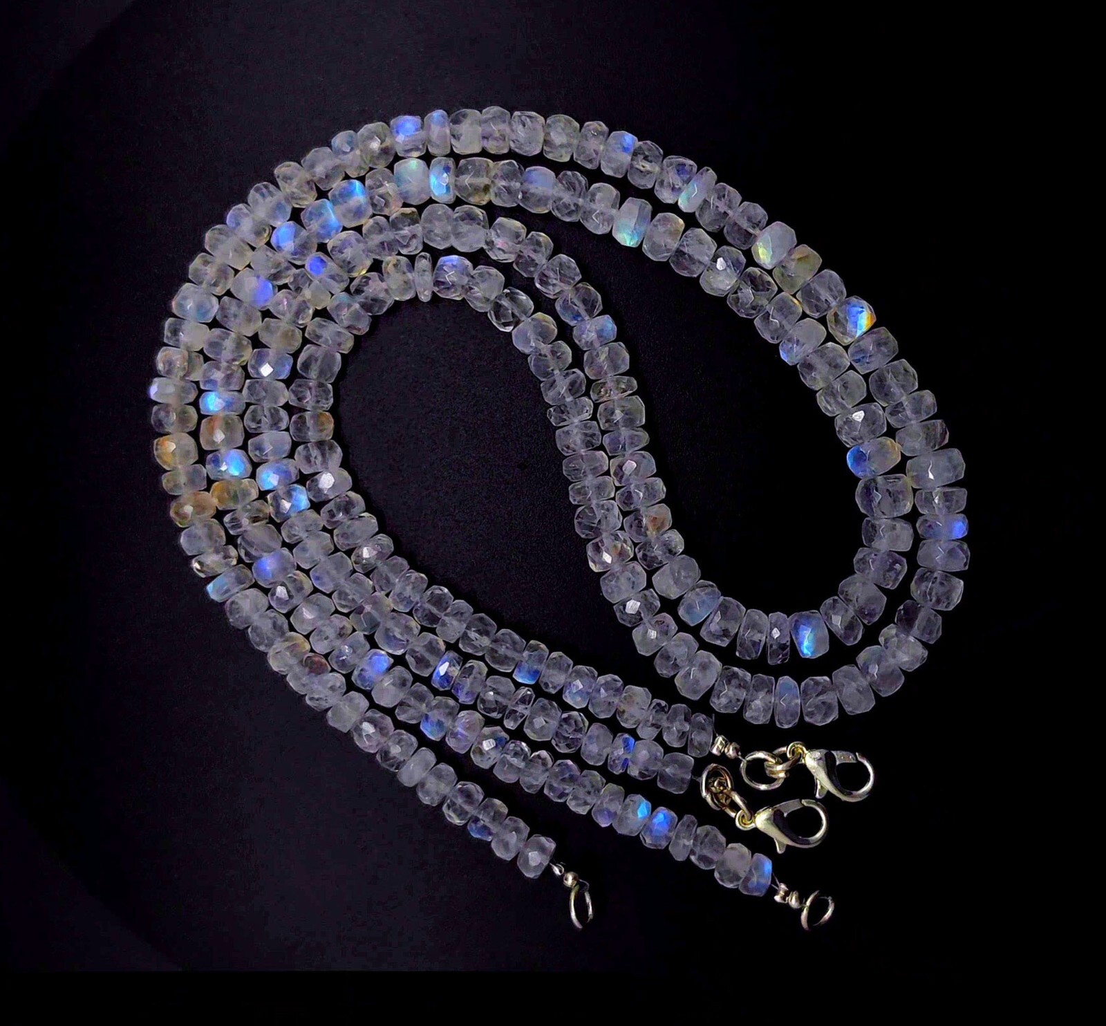 Natural Gem Blue Fire Rainbow Moonstone 5-7mm Faceted Rondelle Bead Necklace 16″