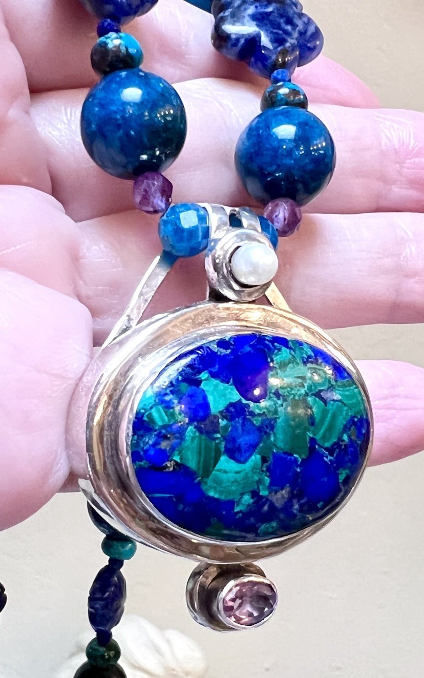 GORGEOUS Artisan Sterling Silver Azurite, Chrysocolla, Lapis, Etc. Necklace