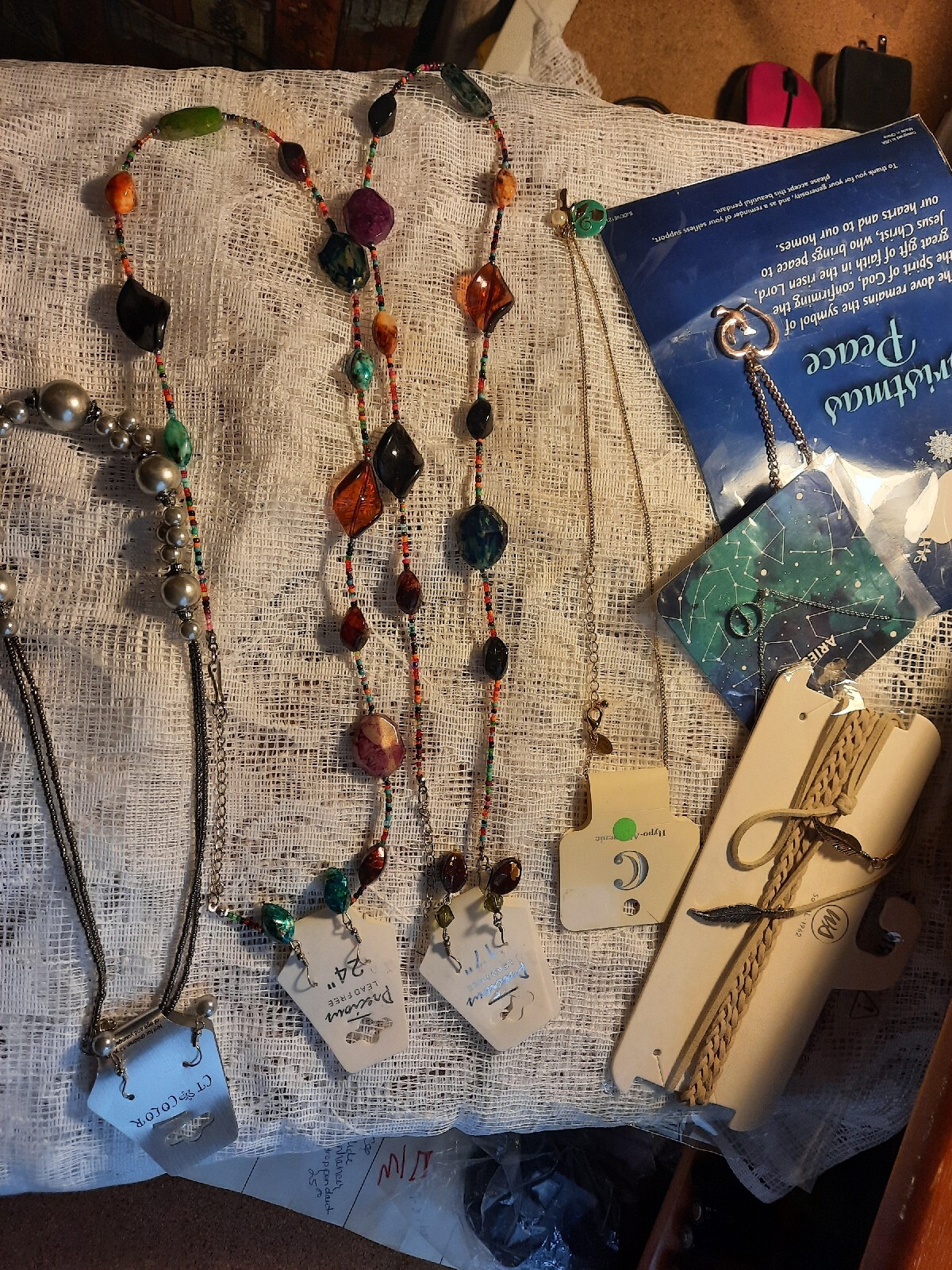 7 New In Package Necklaces,Some W/ Earrings. Pretty Sets, Unusual. Size Varies