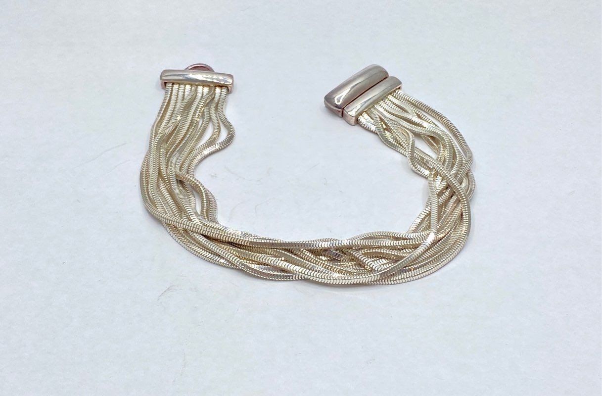 Milor Sterling Silver 925 Multi-Strand Snake Chain Bracelet Magnetic Clasp 7″