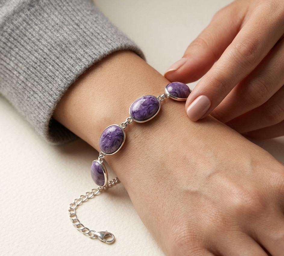 Natural Charoite Bracelet 925 Sterling Silver Gemstone Artisan Jewelry S-8.50″