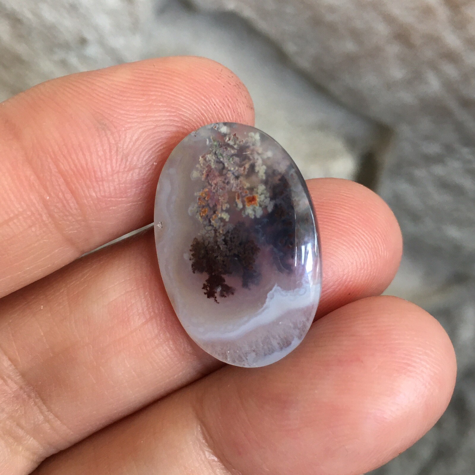 23.3×15.7x5mm Fine Silver Garden Moss Agate Oval Cabochon Loose Picture Stone