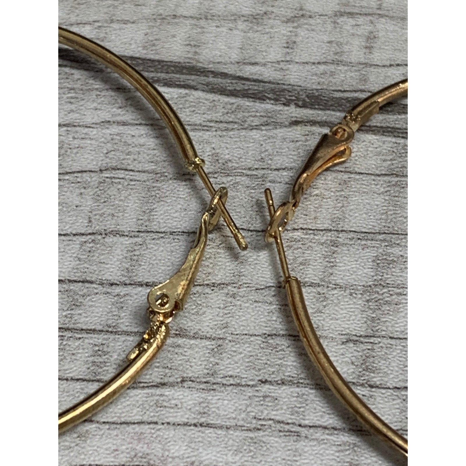 Gold Tone Large Thin Hoop Earrings Polished Classic Round Latch Back 2.25 Inch