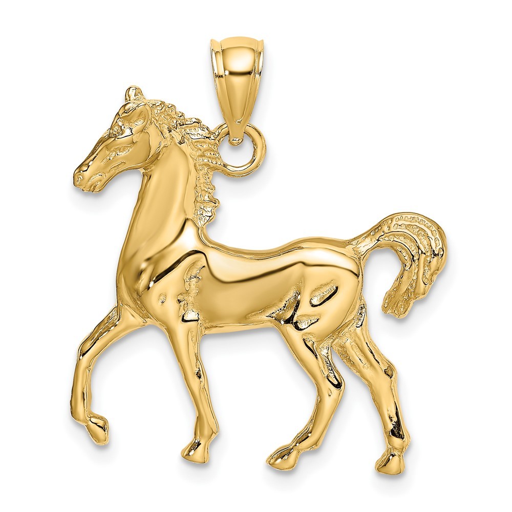 10K Yellow Gold 2-D Polished Horse Charm Pendant L-32.1 mm, W-26.4 mm
