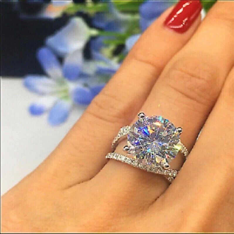 3 CT Round Cut Lab-Created Diamond Engagement Wedding Ring 14k White Gold Over
