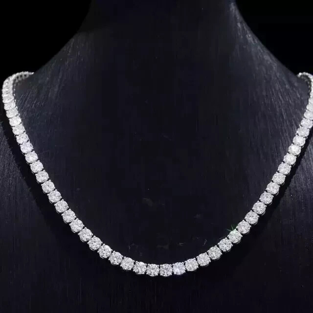 20CT Round 4MM Created Diamond Women Tennis Necklace 14K White Gold Finish 18″