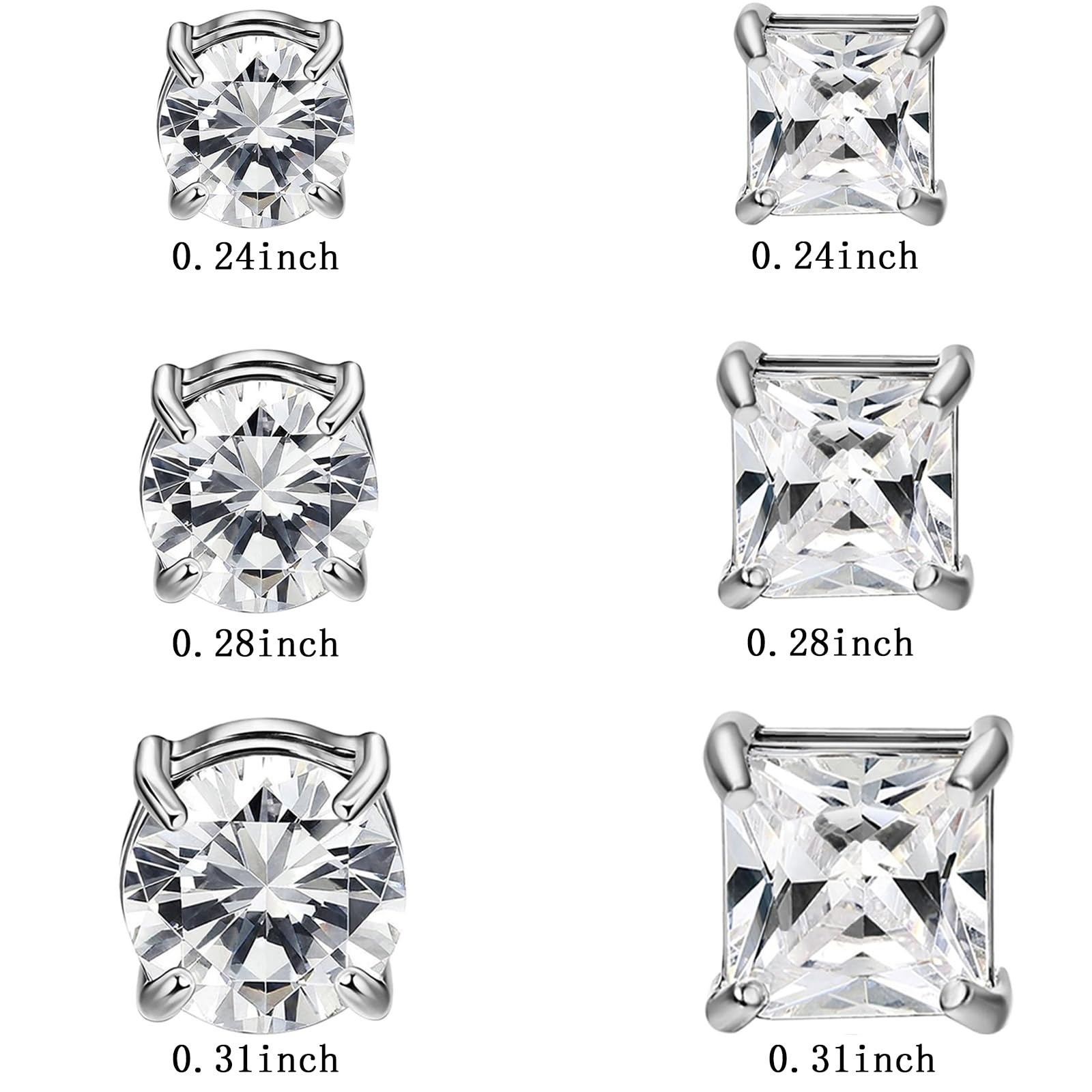 Magnetic Stud Earrings 2 Pairs Stainless Steel Non-Piercing CZ Unisex