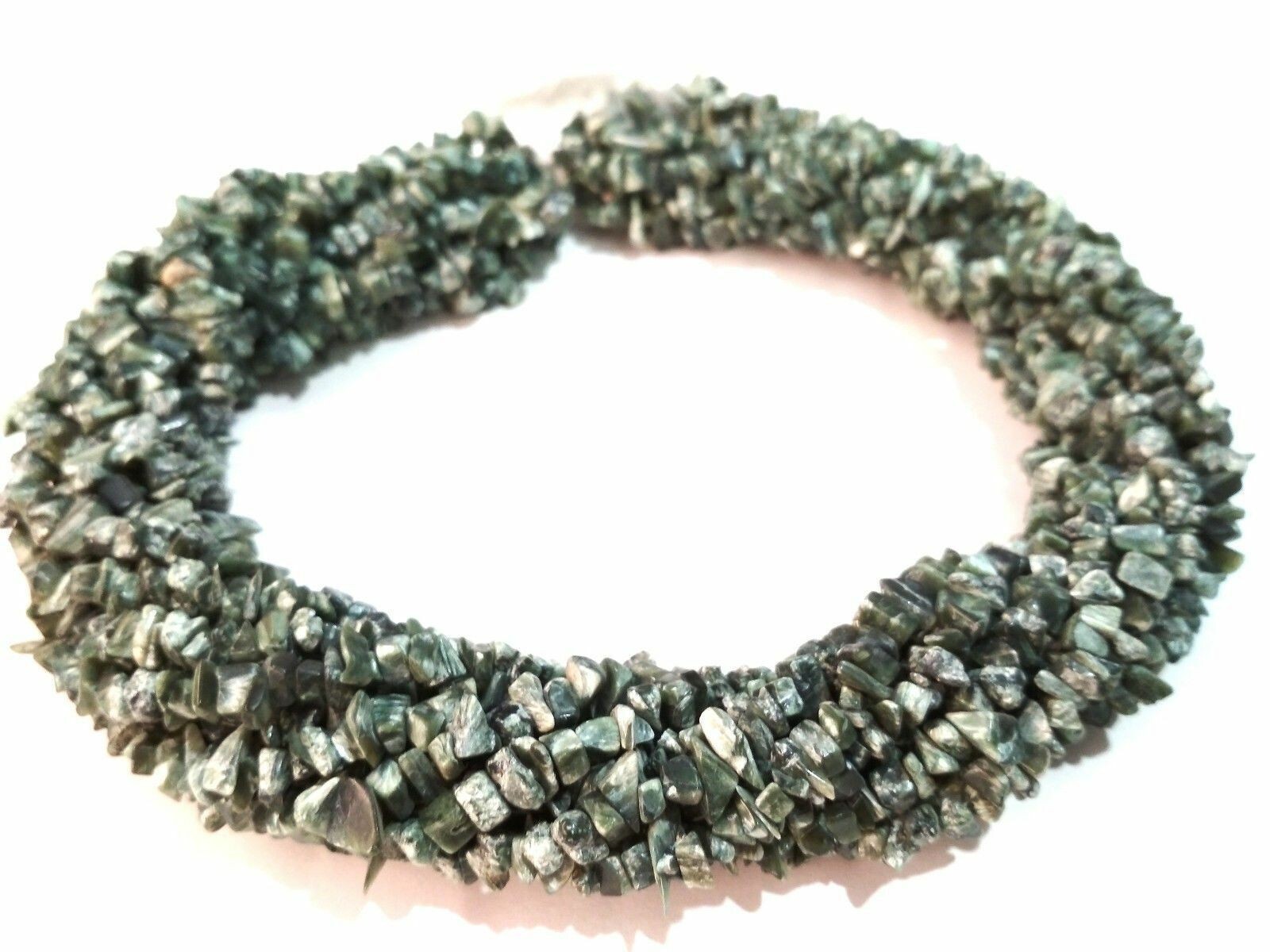 Seraphinite Chip Uncut 4-6mm Smooth Handmade Gemstone Beads 34″Inch 1 Necklace