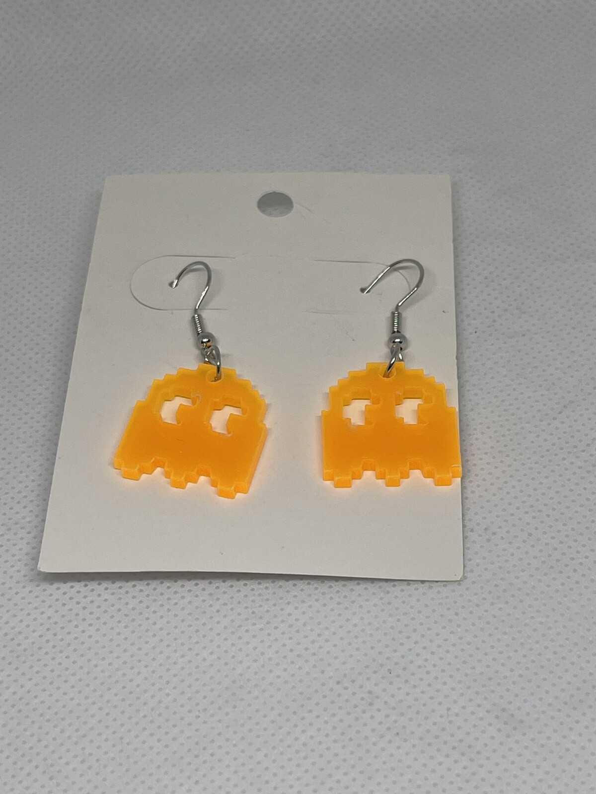 Pac man Ghost Clyde Neon Orange see-through Earrings – Plastic NEW