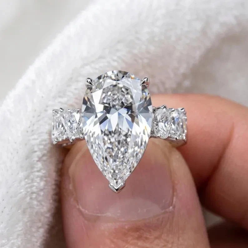 IGI 6 Ct Pear EF/VS1 Lab Grown Diamond Solitaire Engagement Ring 18K White Gold