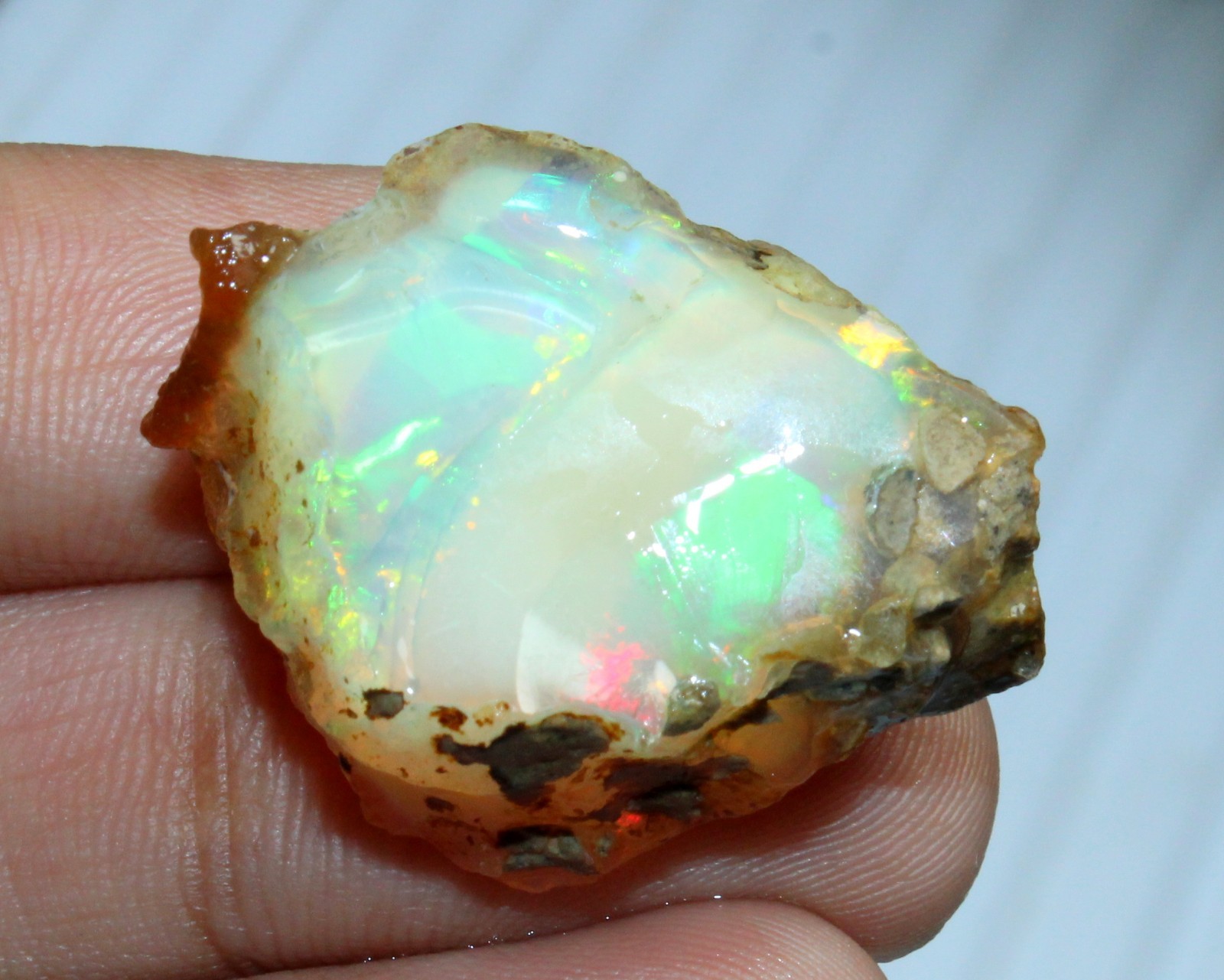 39.45 Carat Natural Ethiopian Rough Opal Raw Crystal with Intense Green Flash