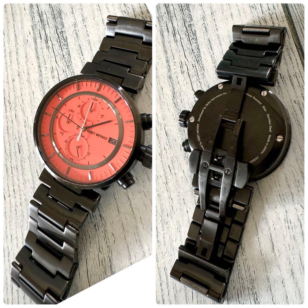 Issey Miyake W Chronograph VK67-0010 Orange Dial Watch Used