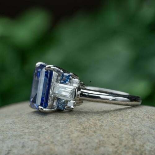 Blue Sapphire 2.80 Ct Emerald Cut Lab-Created Wedding Ring 925 Sterling Silver