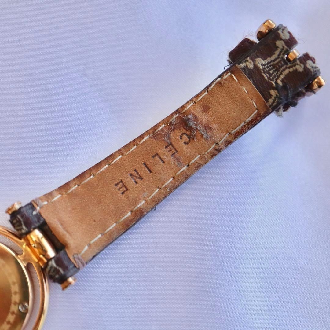 Vintage CELINE Macadam Triomphe Women’s Watch Pink Gold Dial Leather Working