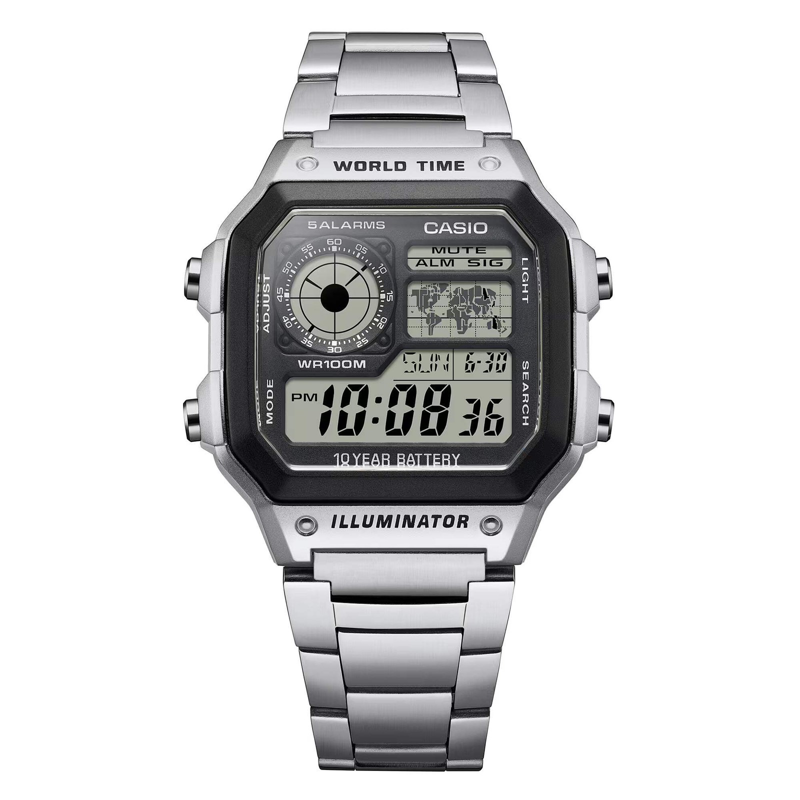 CASIO AE-1200WHD-1A AE-1200WHD-1AV CASIO ROYALE SILVER DIGITAL WATCH