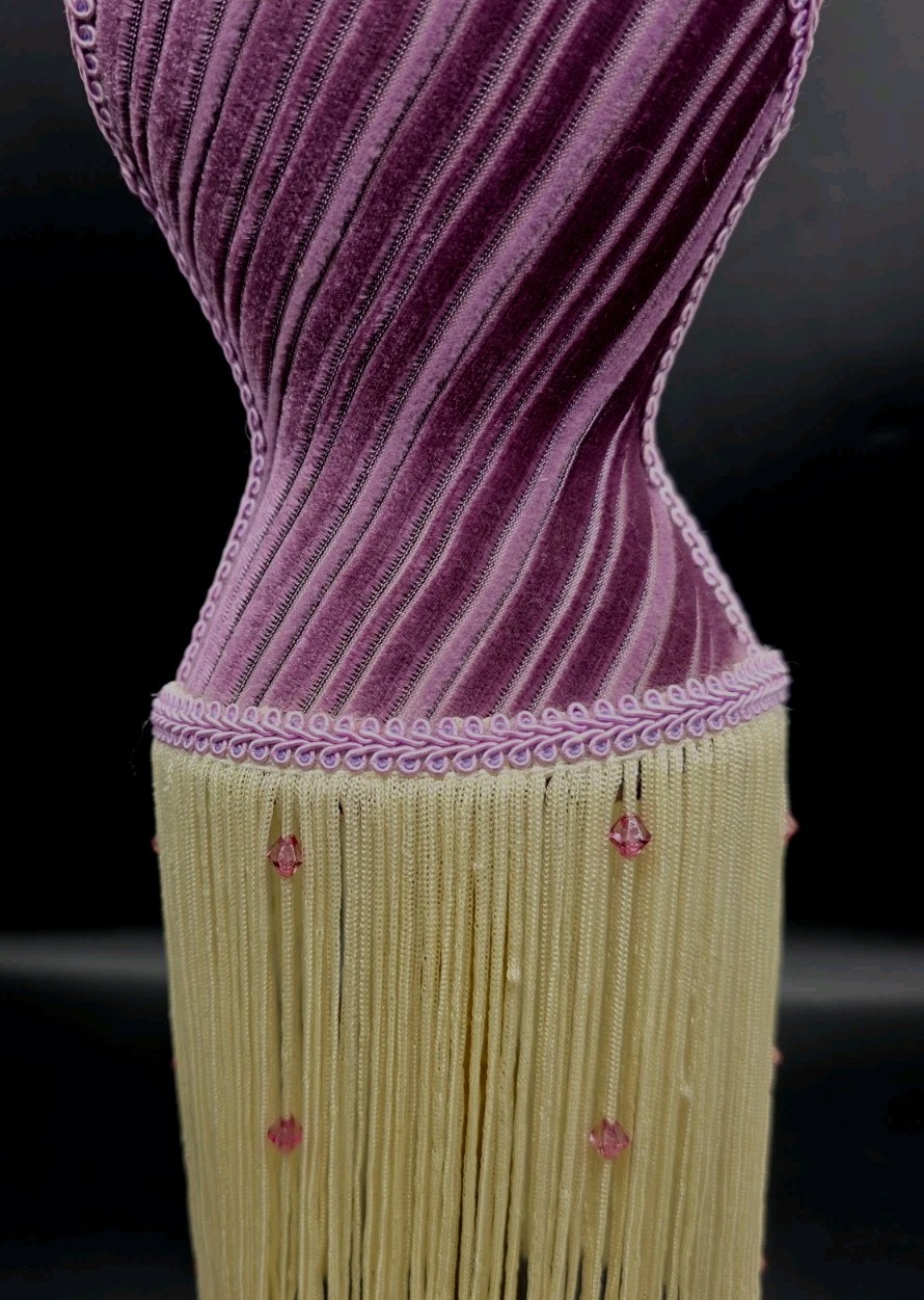 Vntg Flapper Style Table Top Bust Form Purple Velvet Fringe Mannequin 18¼”