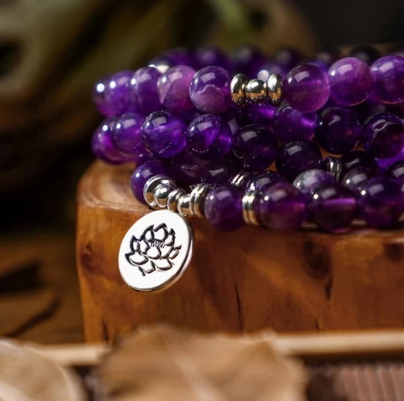 Amethyst 108 Mala Bead Prayer Healing Meditation Necklace Bracelet Talisman Gift