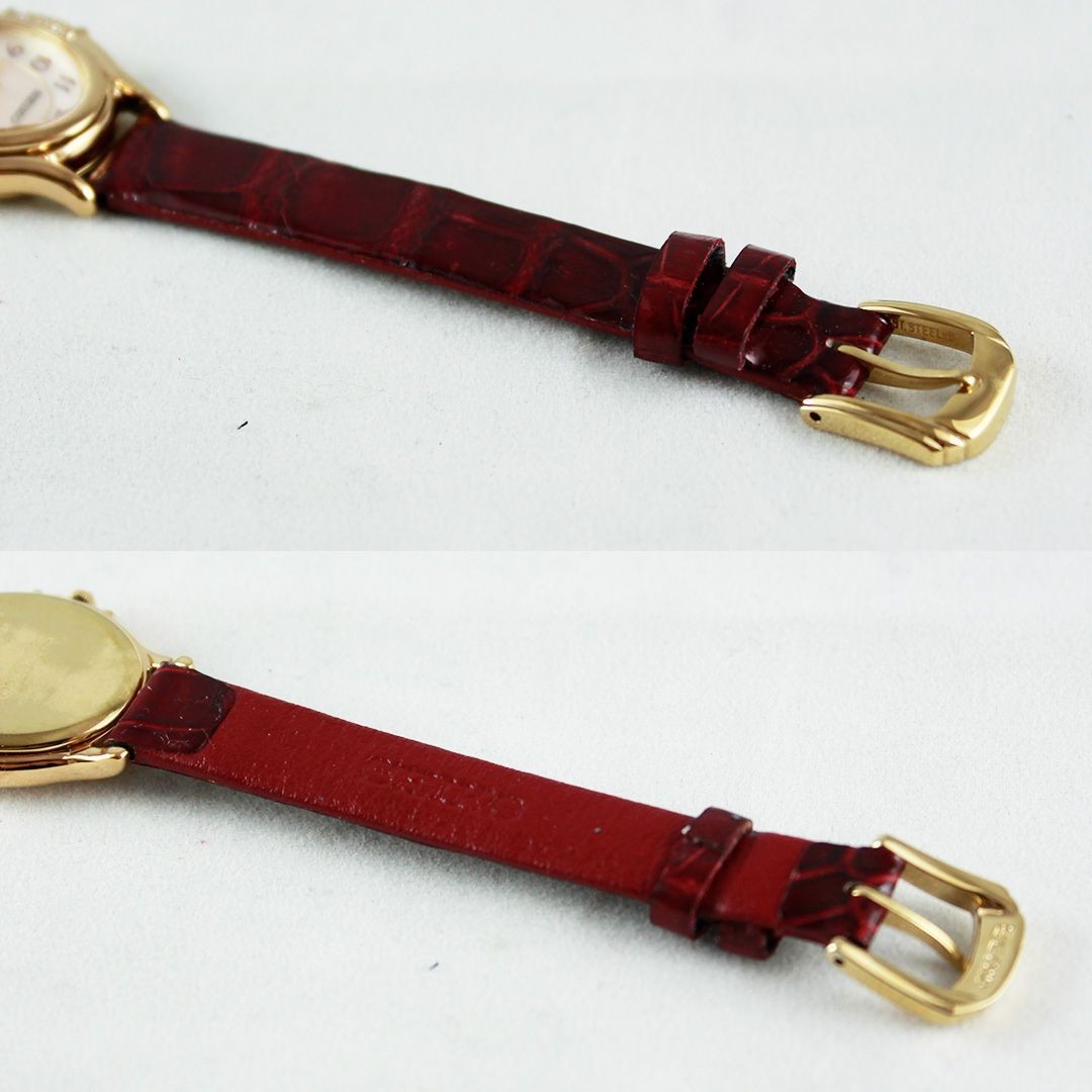 TEC 1 SEIKO EXCELINE 1F21 5F50 Ladies Quartz Shell Dial Diamond Oval Case Arabic