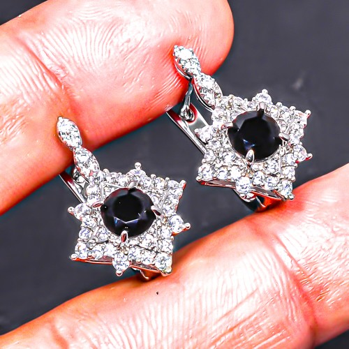 Black Onyx 925 Silver Plated Earring 0.98″ E6217-307