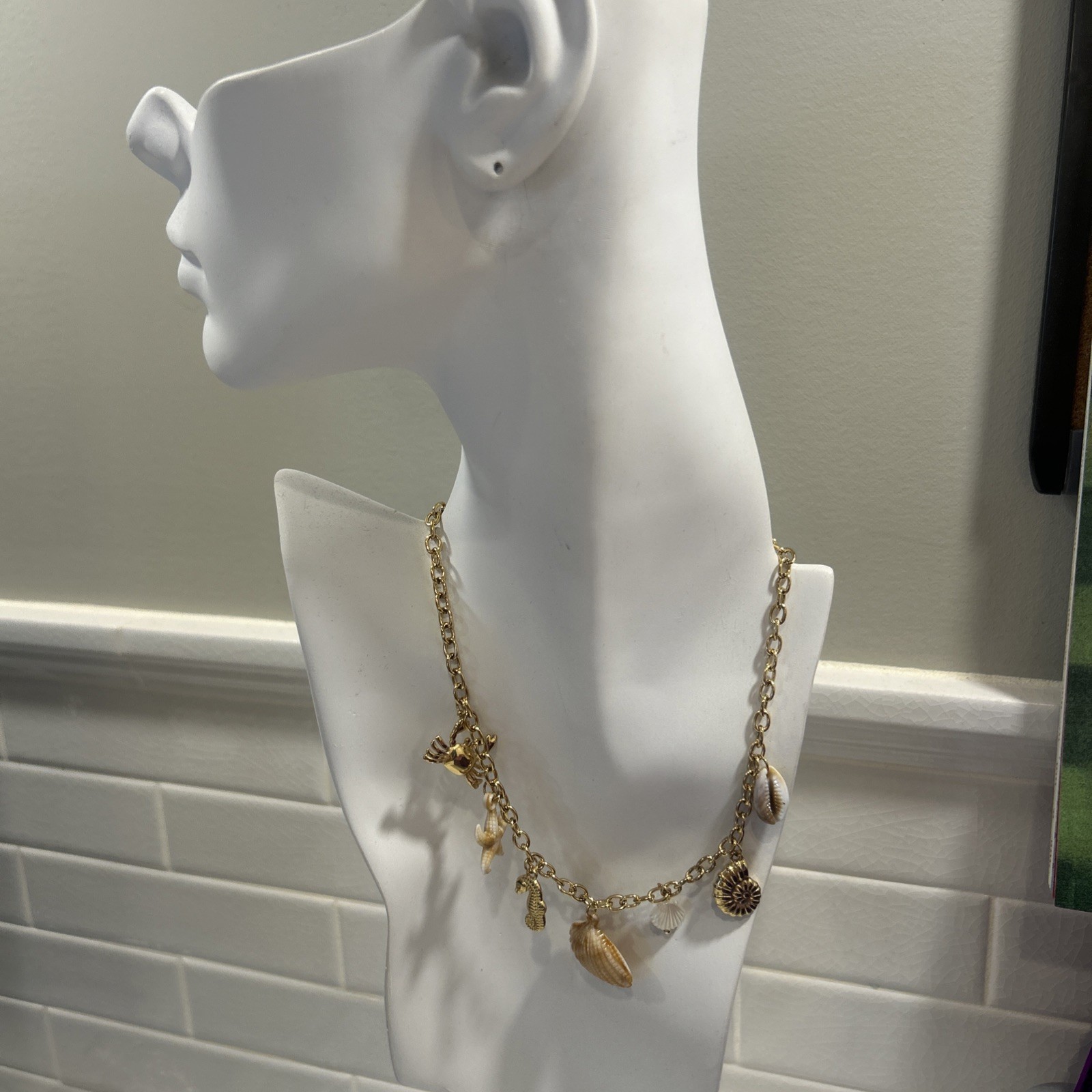 NWT Beach Theme Dangle Charm Necklace In Stainless Steel